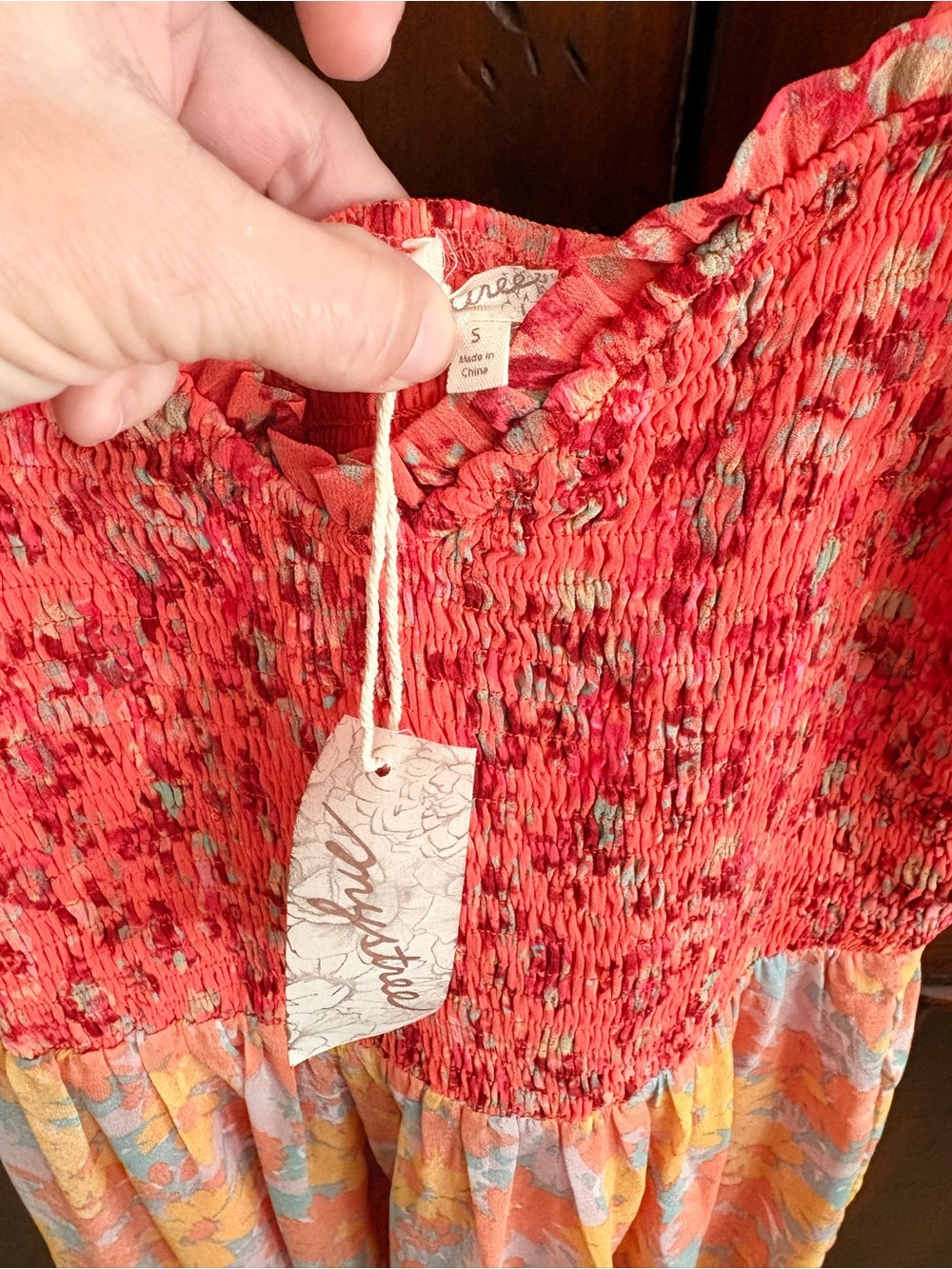 NWT Mystree coral Multicolor Maxi w Smocked bodice Sundress size small # 1215 - Picture 4 of 8